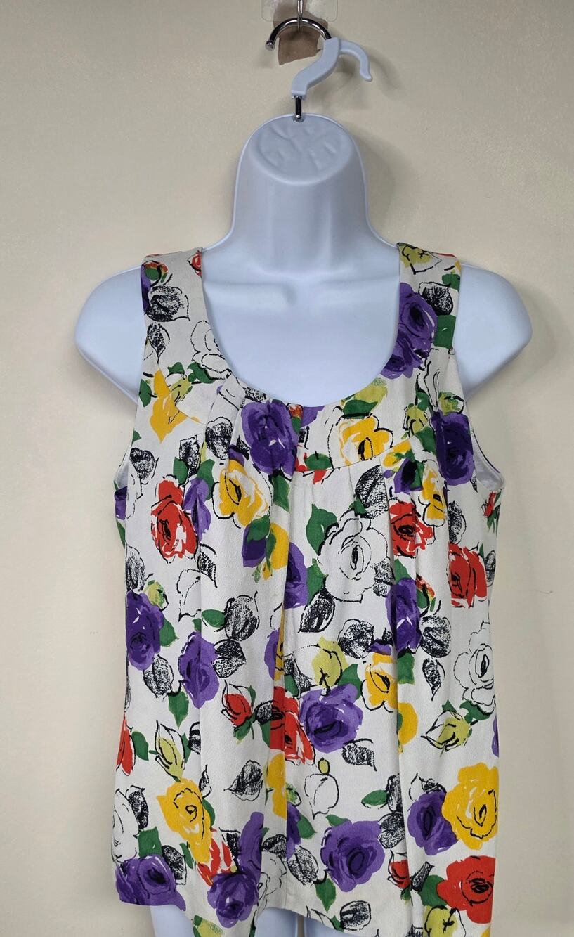 Kate Spade Live Colorfully L Floral Sleeveless Blouse Multicolor Pleated 0108